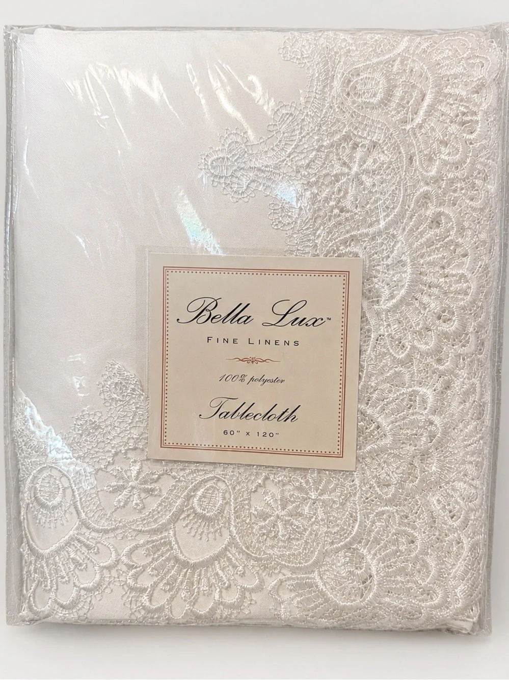 Bella Lux Fine Linens Elegant Ivory Lace Tablecloth 60x120” Oblong NIP
